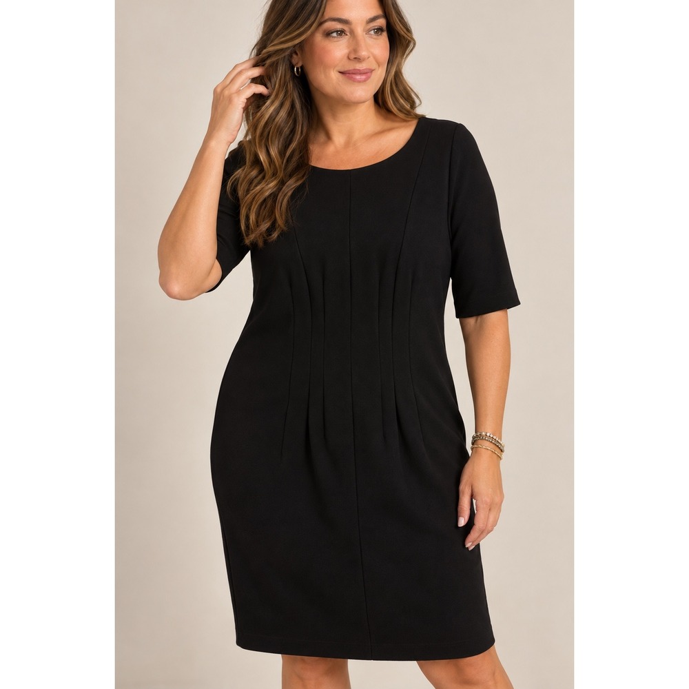 Boden Ottilie Ottoman Dress Black Pintuck Sheath Gold Zip 16R